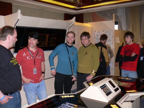 James Cawley, Stephan Mittelstrass, Peter Walker and Patrick Bell on the 1701-D engineering set. James Cawley, Stephan Mittelstrass, Peter Walker and Patrick Bell on the 1701-D engineering set.